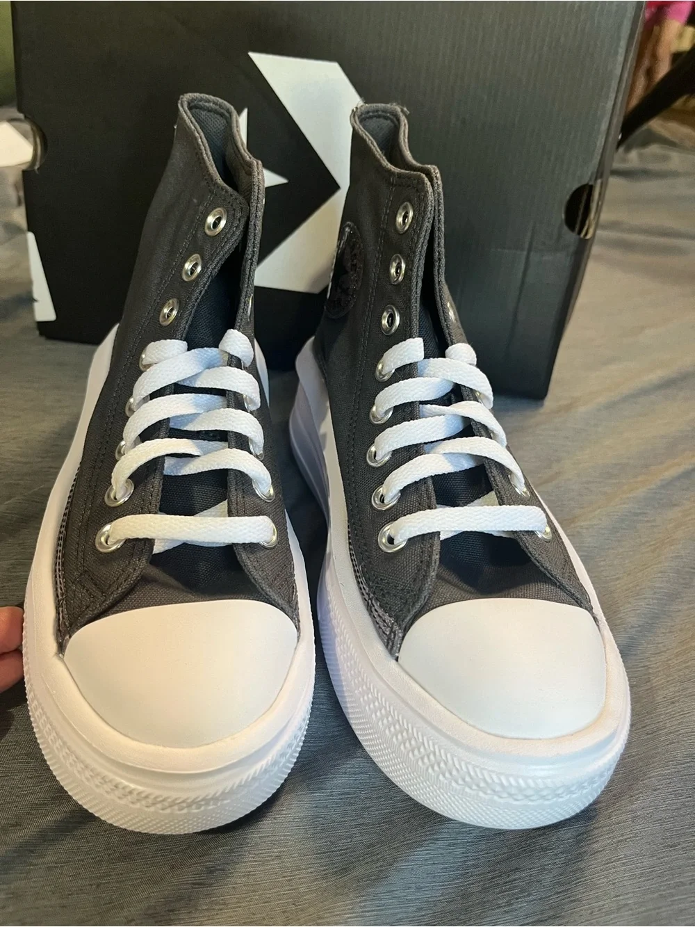 Converse High Top Platform Sneakers - Charcoal Gray & White silver glitter